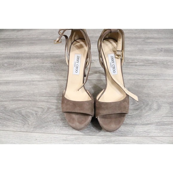Jimmy Choo Taupe Suede Leather Kayden Ankle Strap Sandals Size 40 - Picture 6 of 12